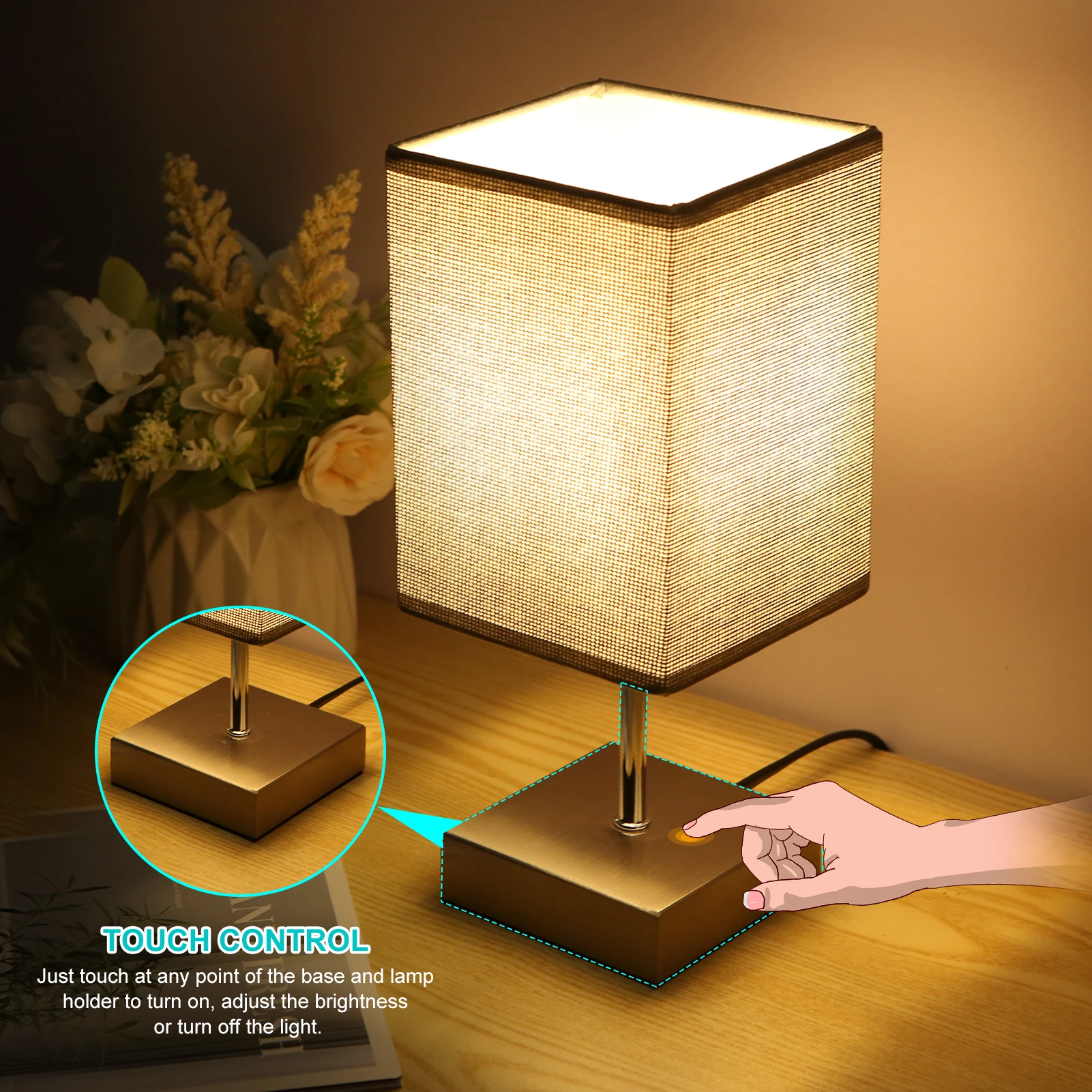 

Bedside Table Lamp Shineslay LEDs Home Touching Control Dimmable Nightstand Light for Bedroom Living Room Hotel Night Lamp