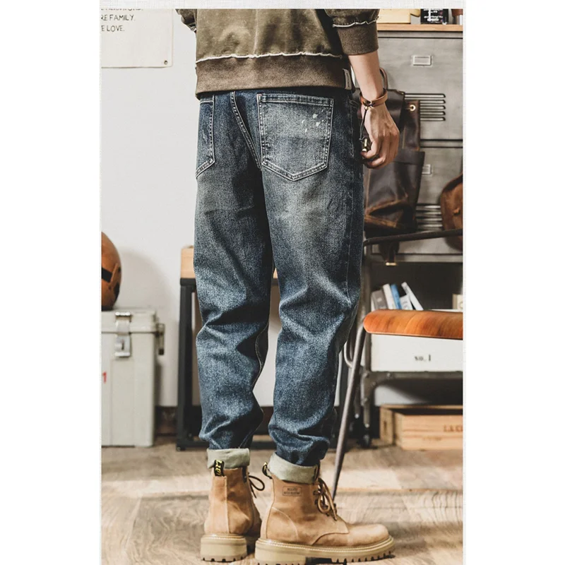 Streetwear Men 2022 New Pattern Recreational Blue Pants Elastic Force Straight Cylinder Comfortable Loose Jeans Autumn Female