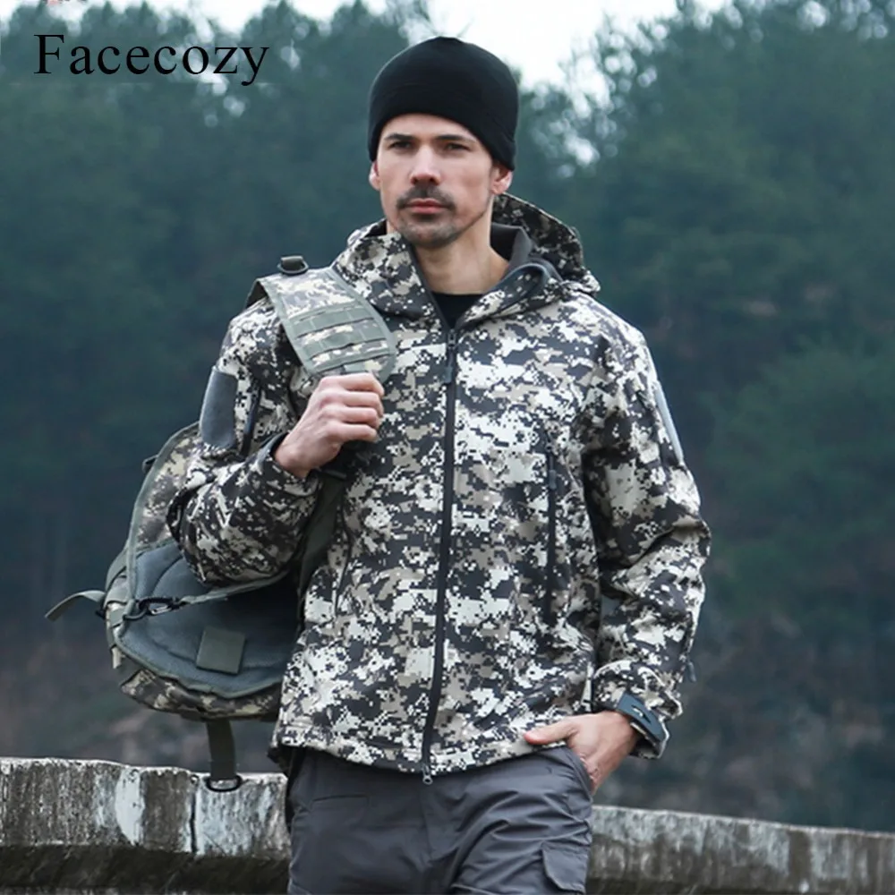 Фото Мужская камуфляжная куртка Facecozy, водонепроницаемая уличная тактическая ветрозащитная куртка в стиле милитари для кемпинга и охоты, 2019 №3