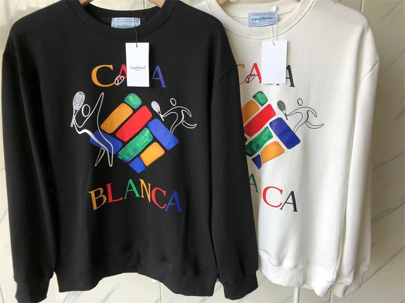 

23SS New Casablanca Tennis Sweatshirts Men Women Multi Color Print Casablanca Club Hoodie Casa Sport Crewneck Long Sleeve