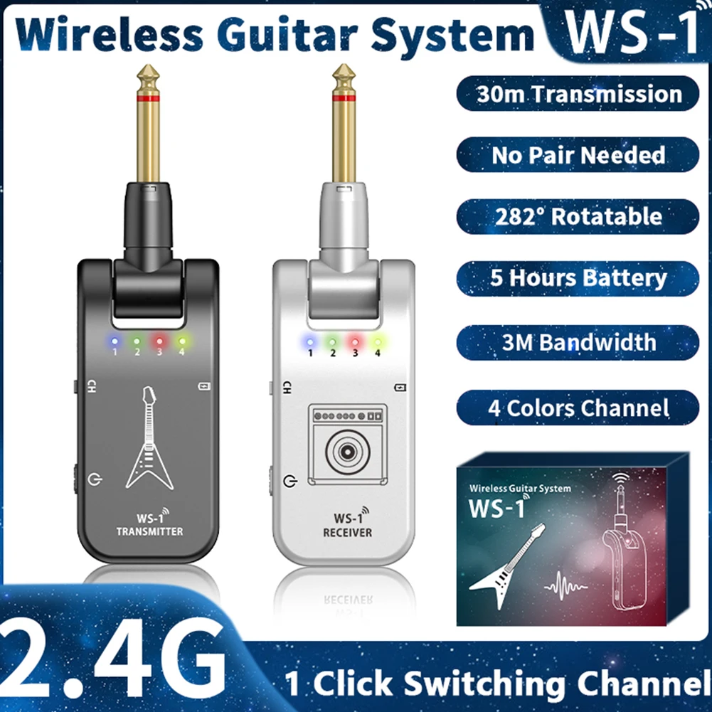 

2.4G Wireless Guitar System 4 Channels Audio Transmitter Receiver Rechargeable 24bit/48KHz 2.4G ISM Worldwide Micro-USB Charge
