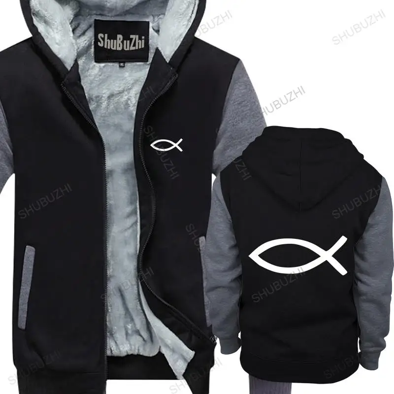 

homme cotton hoodies zipper RELIGIOUS FISH SYMBOL GOD CHRIST PAGAN ICHTHYS CHRISTIAN JESUS brand winter hoodie warm jacket