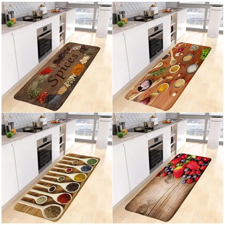 

Креативные кухонные коврики, приспособления для готовки овощей, фруктов, специй, винтажная коричневая деревянная доска, длинный ковер для д...