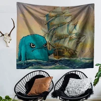 sea turtle sea horse octopus jellyfish whale squid marine life tapestry wall hanging cloth vintage banner flag home decoration