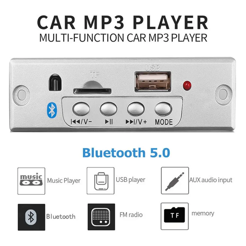 Плата расшифровки MP3-плеера для автомобиля 5/12 В с беспроводным модулем Bluetooth, слотом для TF-карты и FM-радио.