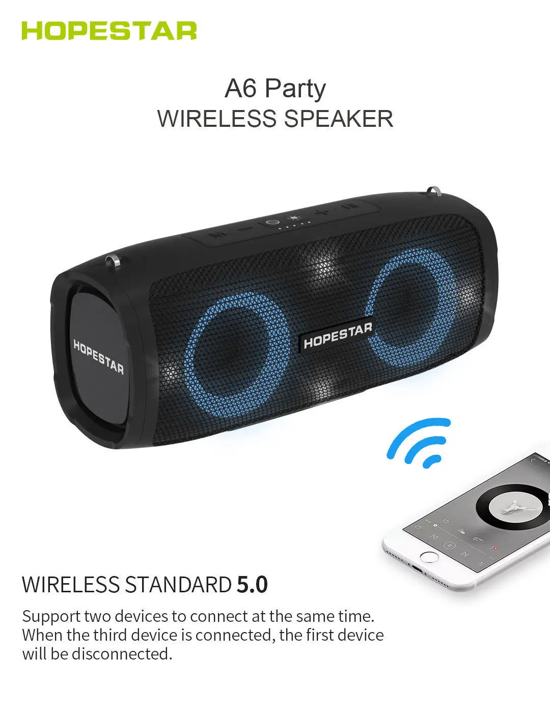 HOPESTAR A6party беспроводной Bluetooth динамик AC карта 30 Вт Высокая мощность 6000 мАч звуковая