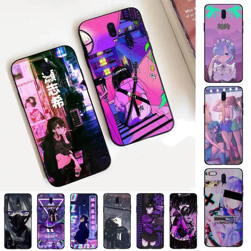

Vaporwave Glitch Sad girl Anime Phone Case for Vivo Y91C Y11 17 19 17 67 81 Oppo A9 2020 Realme c3