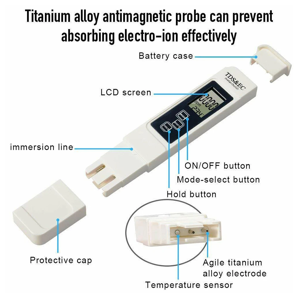 

Temperature Meter Water Tester Water Quality Meter TEMP PPM Tester Temperature Meter 0-9999ppm Digital Display