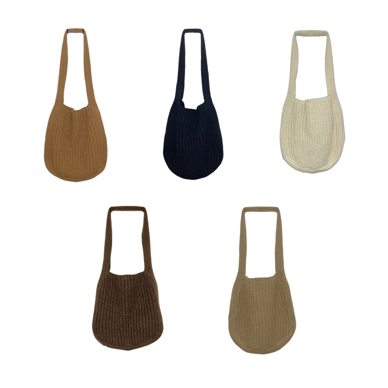 

573B All-match Large Shoulder Bag Knitted Bag Solid Color Handbag Tote for Shopping
