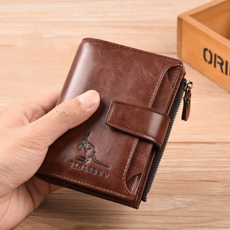 Vintage Soft Leather Men's Wallet Zipper RFID Blocking Coin Purse Business Card Holder Multi Function Male Money Clip