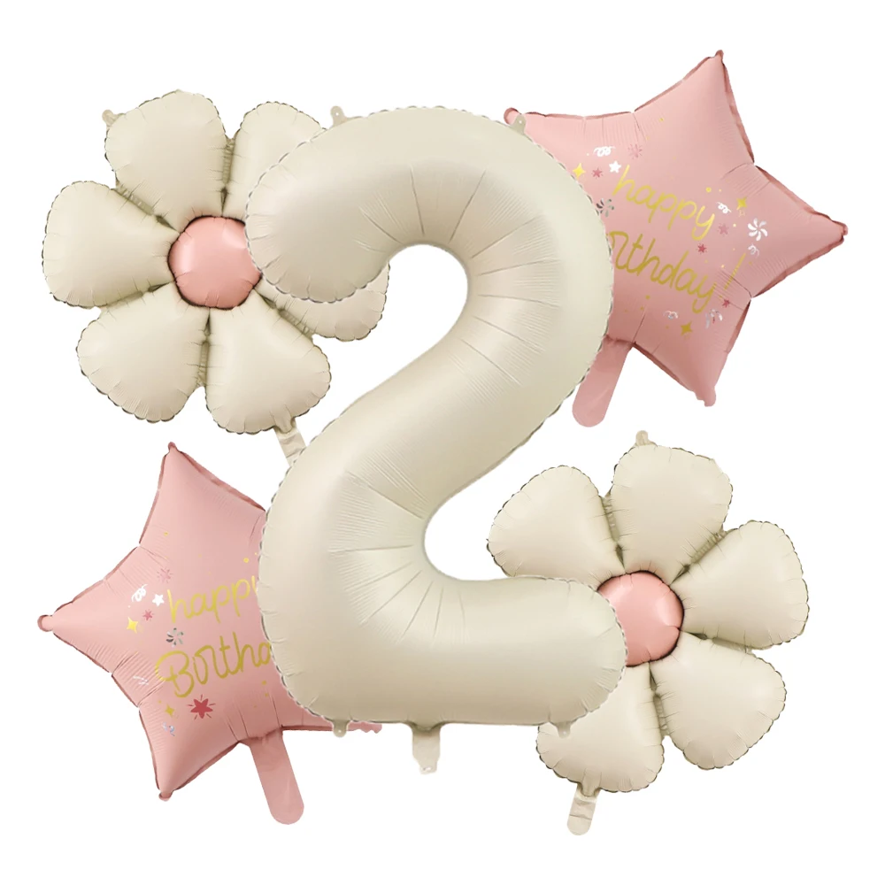 

Набор шаров для праздника: 5 матовых шаров с ромашками, 1 кремовый шар-цифра 32 дюйма