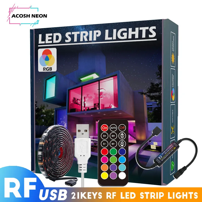 5M/16.4ft RGB Led Strip with 21Keys RF Remote,5V USB Powered Colorful 30LEDs/M SMD 5050 Flexible for TV PC Mirror Backlight