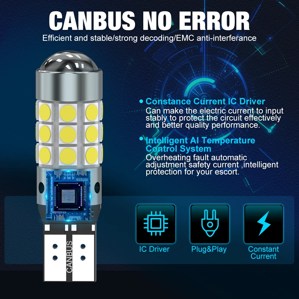 Фото XSTORM T10 Светодиодная лампа W5W LED 168 194 Canbus Nor Error 27SMD 3030 Автомобильные сигнальные огни Габаритная лампа номерного знака 6000K Белый 12 В №5