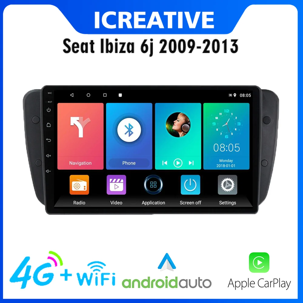 

CarPlay Автомагнитола Магнитола Мультимедиа автомобиля 2 Din для Seat Ibiza 6j 2009-2013, 9 дюймов, автомобильное радио, мультимедийный плеер, Android-навигаци...