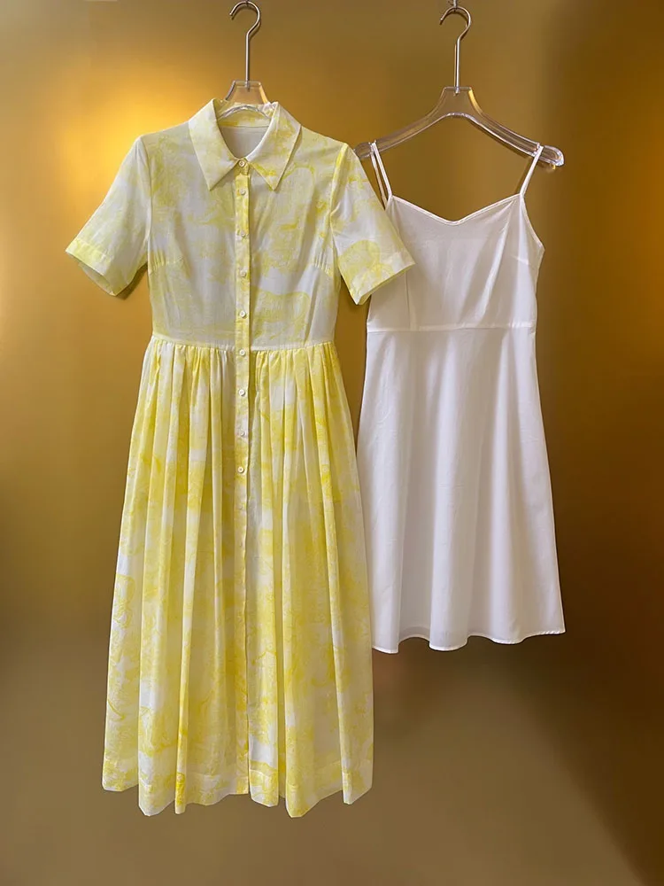 Женское Платье с принтом High Street 100% хлопок воротник отложным воротником короткий