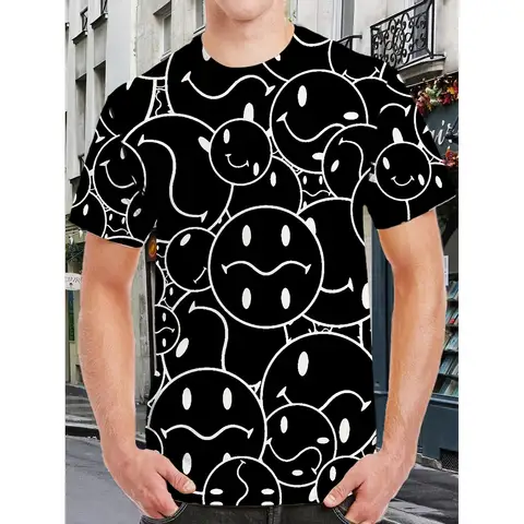 Мужская черная и белая спортивная футболка из полиэстера