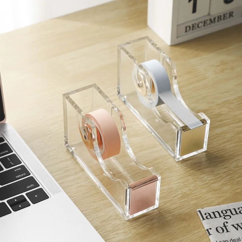 

1Pcs Tape Dispenser Acrylic Accs Transparent Adhesive Portable Elegant Durable Stationery Holder for School Office Home Desktop