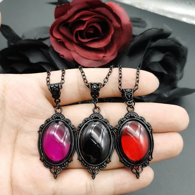 

Gothic Vampire Embossed Charm Necklace For Men Women Evil Crystal Fashion Witch Jewelry Gift Mystery Crystal Pendant Choker 2023