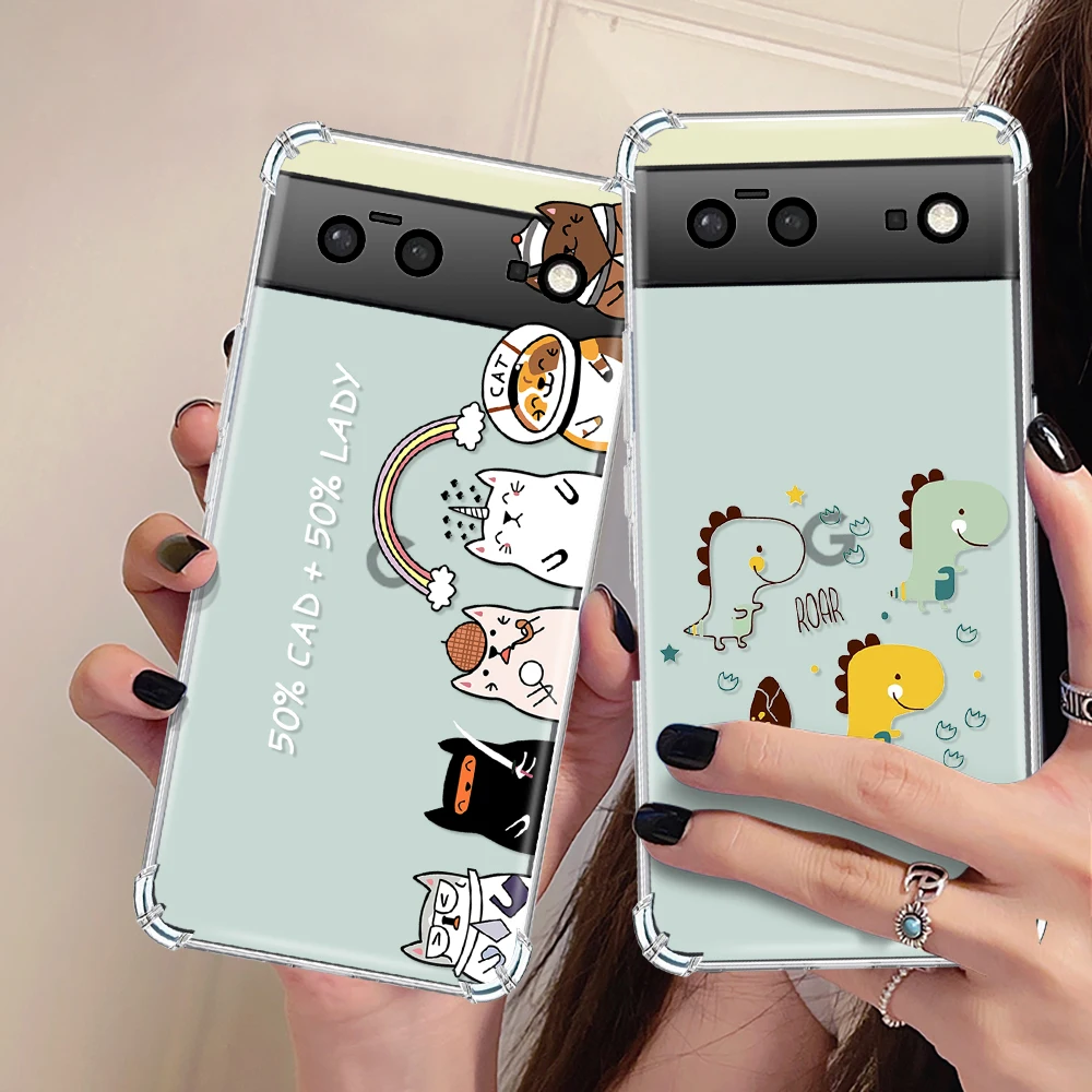 Чехол с мультипликационным динозавром для Google Pixel 7a 7Pro 7, роскошный Прозрачный чехол для Pixel 6a 6 6Pro, противоударный мягкий силиконовый чехол