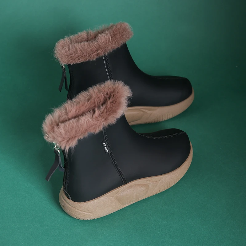 Winter Snow Boots Women Ski Boots Fluffy Hairy Lace Up Middle Calf Platform Flat with White Ski Boots Platform Boots Women Shoes