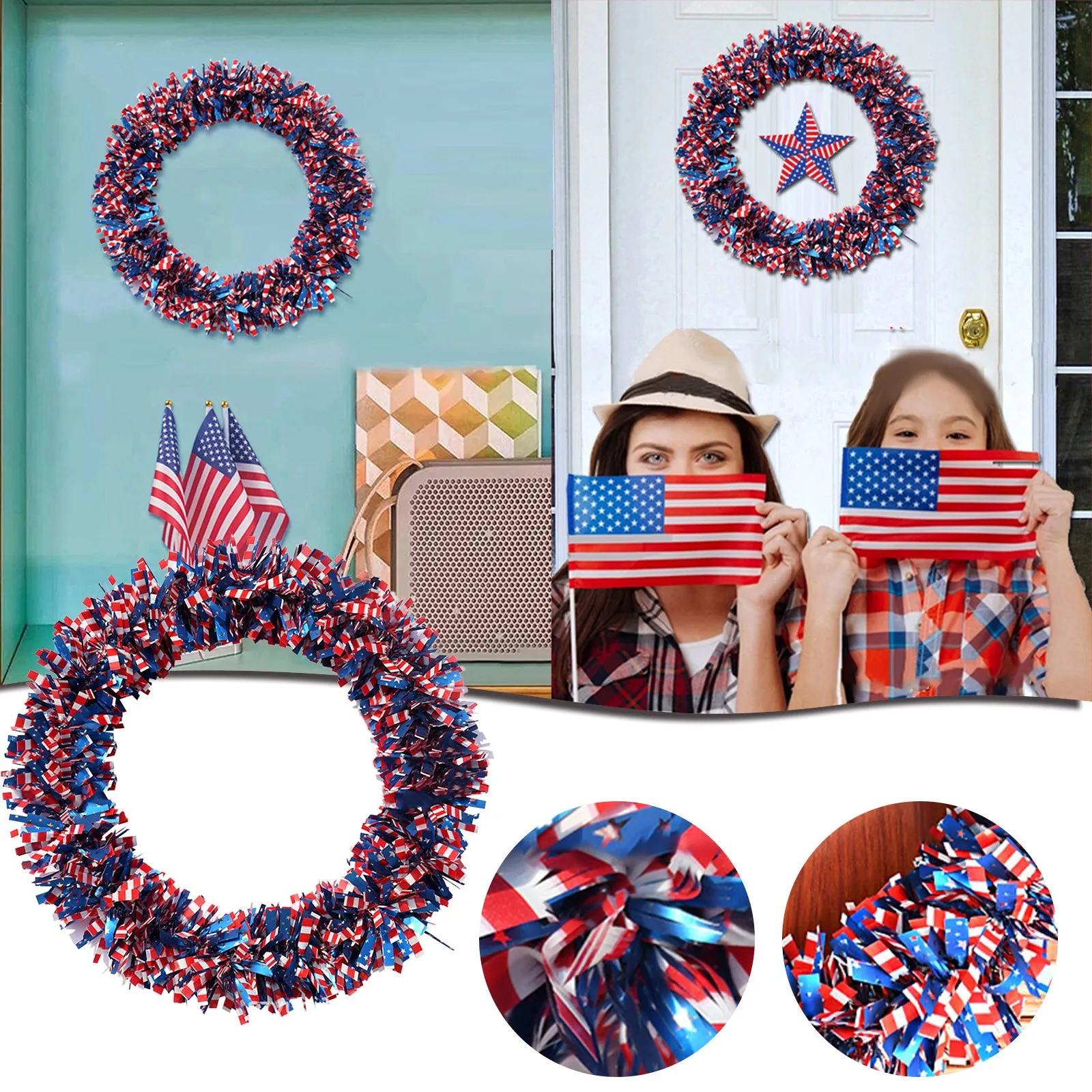American Independence Day Flag Madder Party Wreath Front Door Decoration Wreath