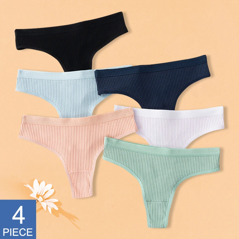 

Сексуальные трусики, женское нижнее белье, стринги, нижнее белье, мягкие хлопковые трусики, 4 шт./компл., женские стринги, однотонное нижнее б...