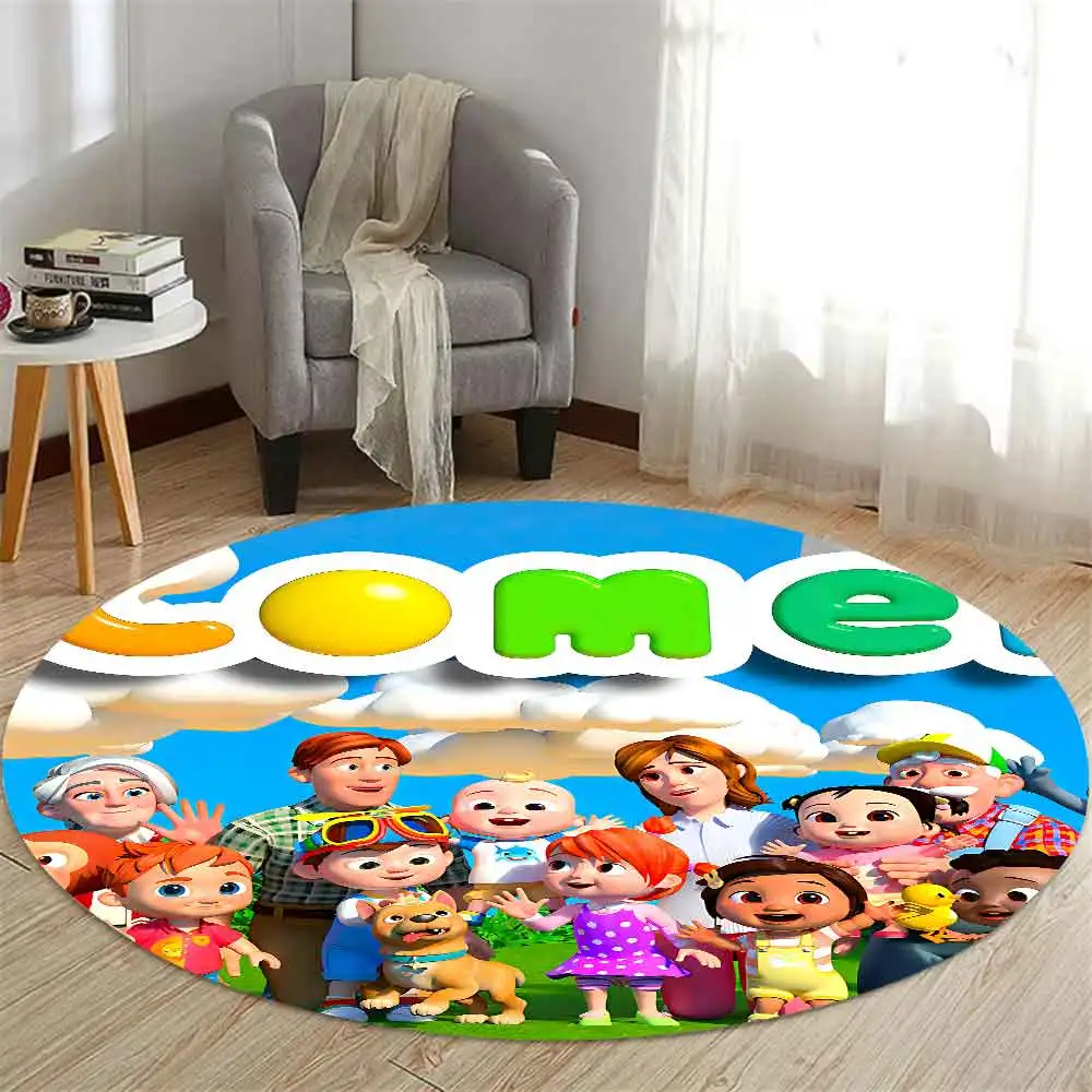 CC-Cocomelon HD Printed Round Carpet for Living Room Bedroom Kitchene Rugs Mats Flannel Anti-Slip Rug Decoration Gift