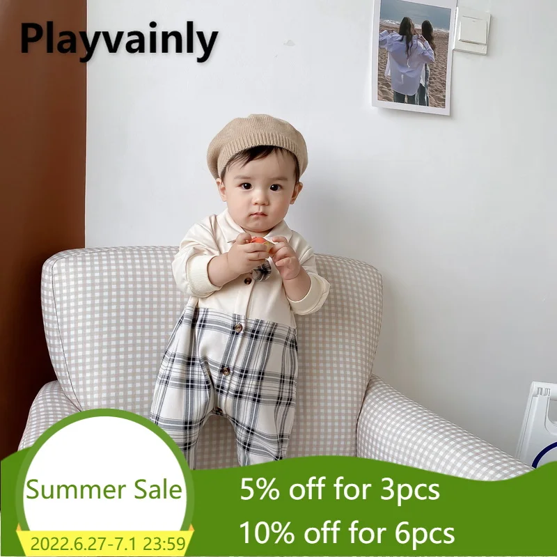 

2021 Autumn Brother Sister Matching Clothes Long Sleeves Plaid Peter Pan Collar Bodysuit + Romper Jumpsuit Newborn Clothes E5318