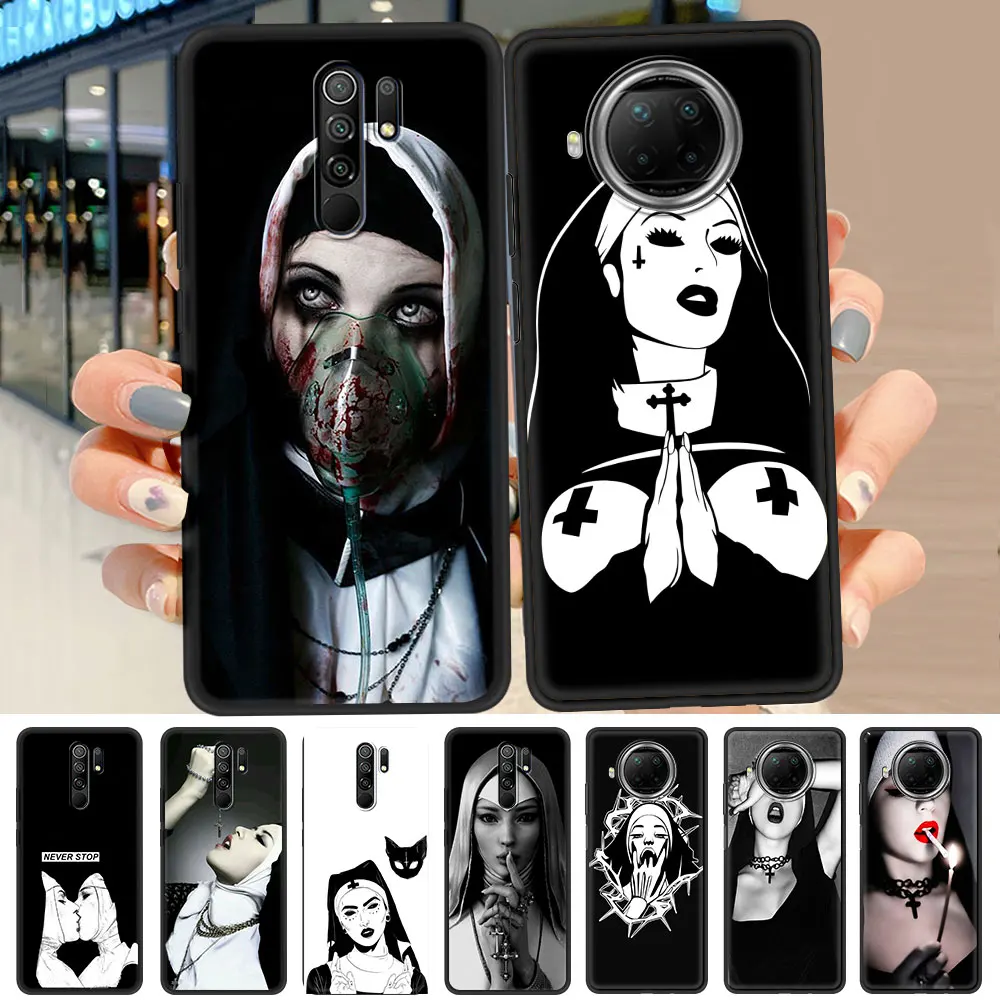 

Sister Style Nun Sexy Girl For Xiaomi Redmi Note 9S 11Pro 8 10 Black Mobile Phones Case 9 K40 9C NFC 8T 7 9A Soft Celular Cover