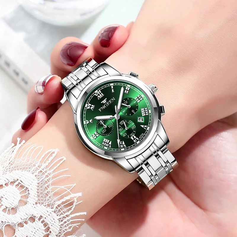 FNGEEN Top Brand Luxury Watch for women Busines Stainless Steel Quartz Wristwatches Waterproof Luminous Hands Couple reloj Gift