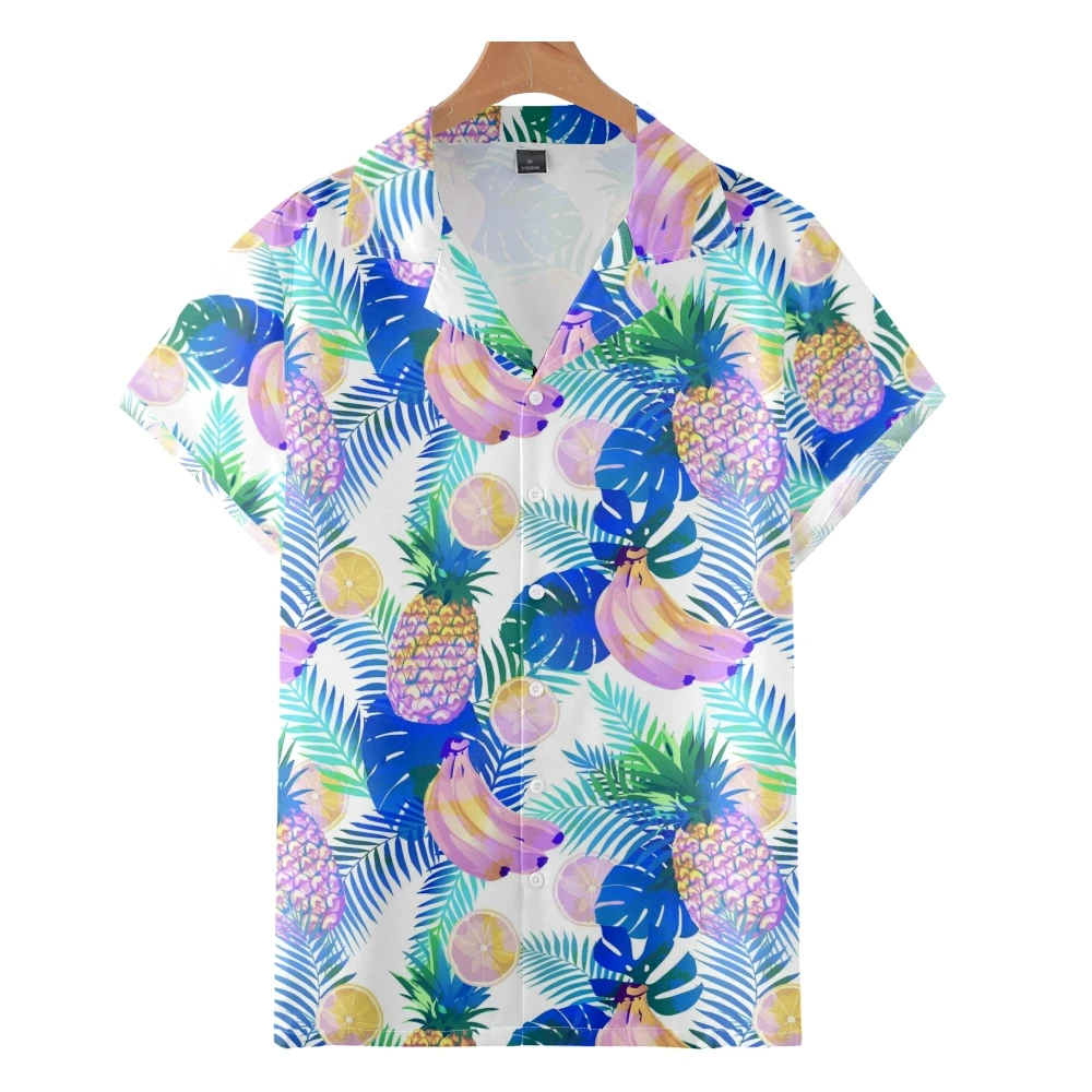 

Men's Fashion Cuban Style Hawaiian Shirt Pineapple 3D Print Cozy Casual Short Sleeve Beach Oversized Clothes 8