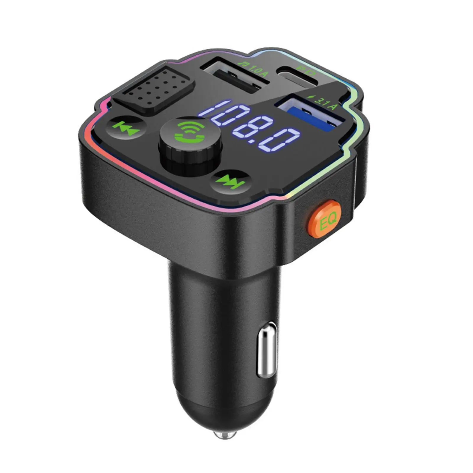 

Bluetooth 5.0 FM Transmitter Wireless Handsfree Audio Receiver Ambient Light Auto MP3 U Disk Player Dual USB PD Fast Charger