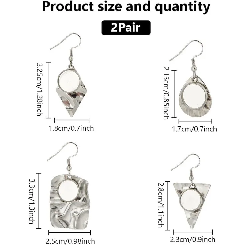 8 пар 4 вида сережек-кабошонов из нержавеющей стали 304