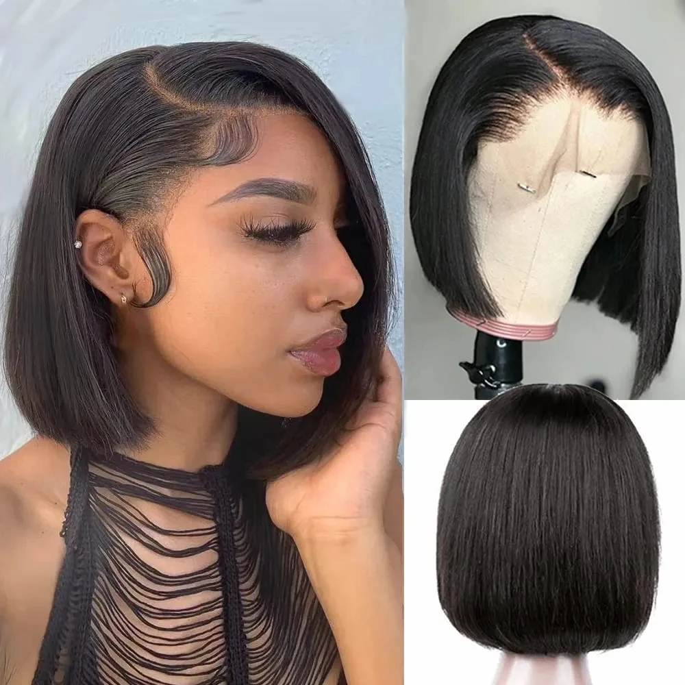

Wear Go Glueless 13x4 Lace Front Human Hair Wig 180%Density Colored Short Straight Bob Wig Ombre 1B/27 Honey Blonde Burgundy 99J