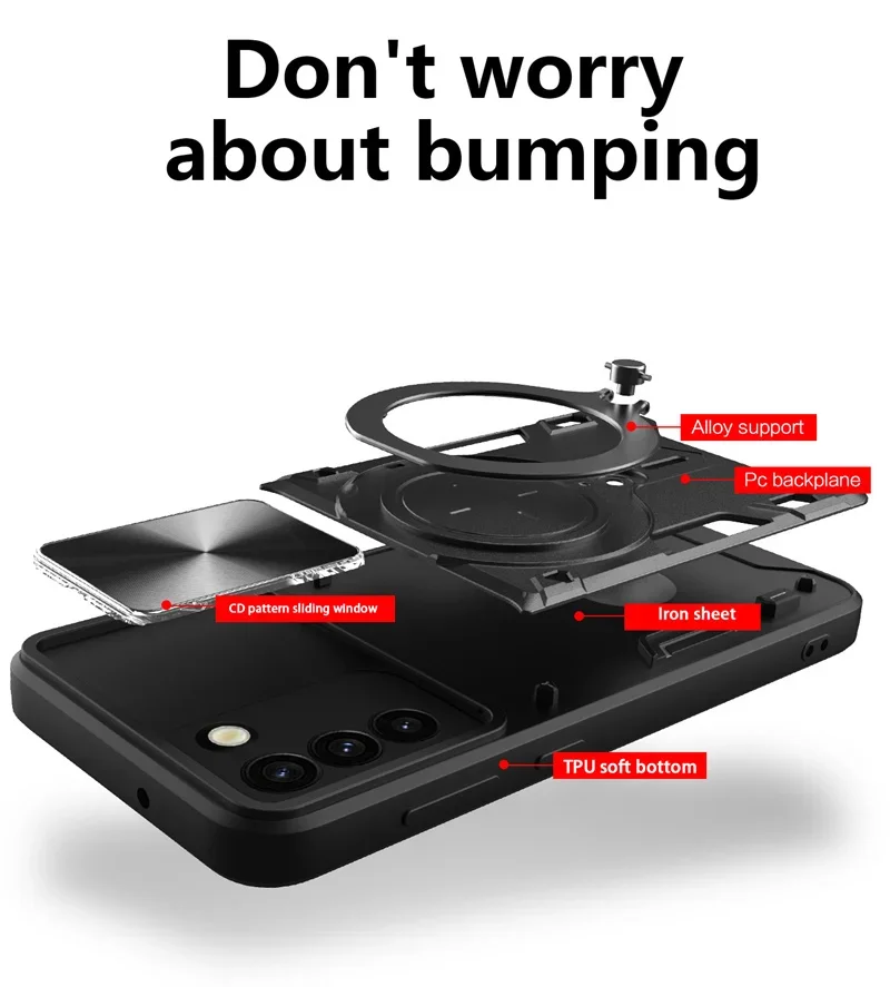 Для Samsung Galaxy S21 Ultra Чехол Armor Slide Camera Защитный чехол для объектива + Plus S 21 FE Ring Stand Funda