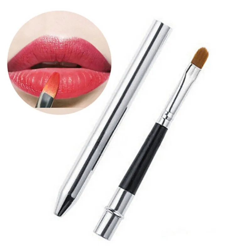 

Portable Silver Lips Makeup Brush Pen Metal Handle Cosmetic Lipgloss Lipstick Lip Gloss Brush Protect Cap Maquiagem Makeup Tools