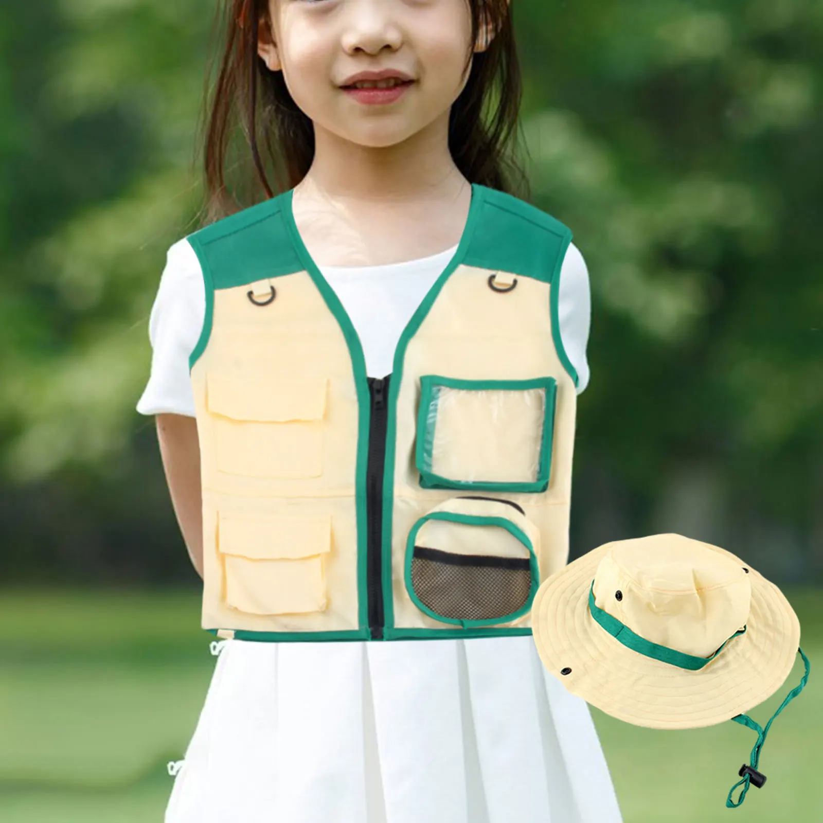 

Outdoor Adventure Kit for Young Kids,Cargo Vest and Hat Set Backyard Explorer Safari Costume and Dress Up for Park Ranger