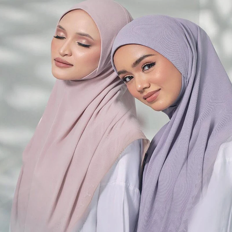 H124 Plain Large Size Muslim Hijab with Chin Part Top Quality Amira Pull on Islamic Scarf Hot Sell Headscarf Ramadan Pray Hats