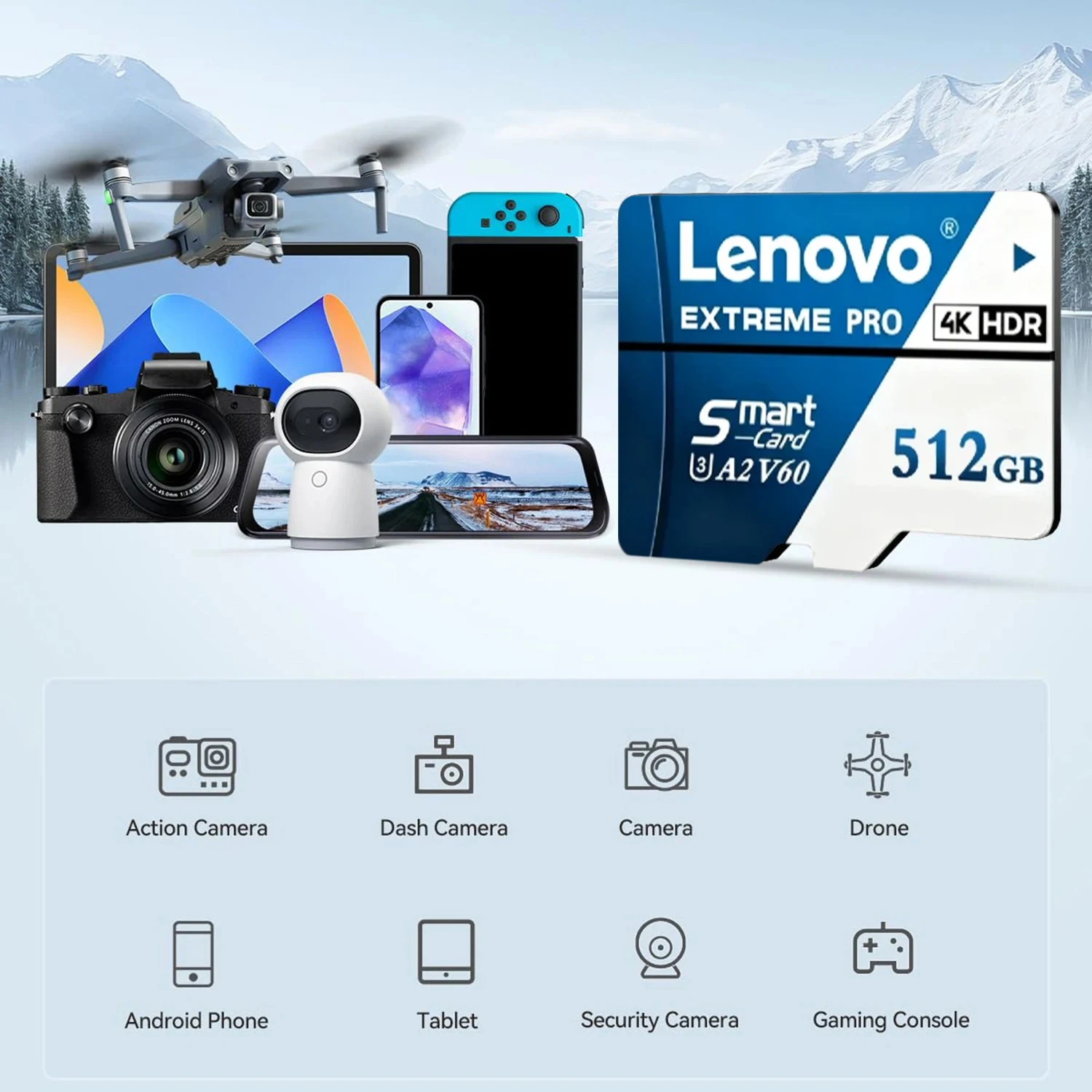 Высокоскоростная карта памяти Lenovo 128 ГБ Extreme Pro Micro SD для Nintendo Switch, камеры, U3 V60, 4K Full HD, SD-карта 512 ГБ (art.: 3920dc8fec31d) - 3920dc8fec31d