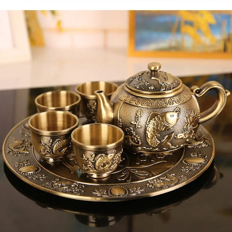 

Metal Tea Set 6 Piece Sets 1 Pot 4 Cups Tea Tray Kung Fu Tea Set Teacup Teapot Tea Supplies Tea Making Utensils Teaware Sets