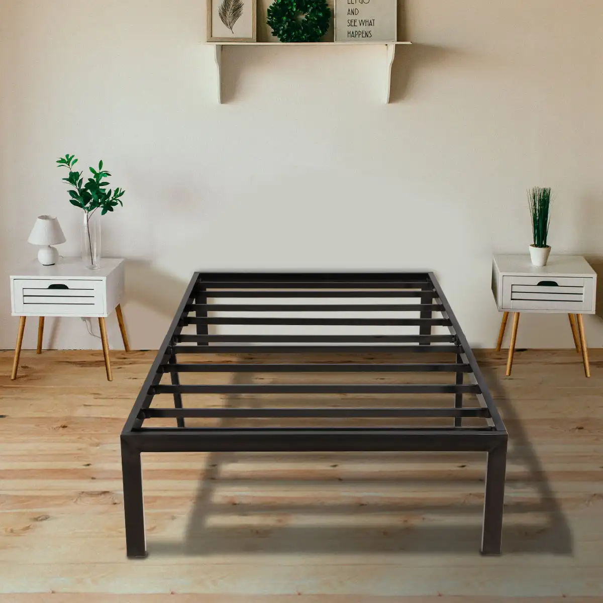 

KingSo Twin Bed Frame, 14 Inch Metal Platform Bed Frame with Storage, Heavy Duty Steel Slat and Anti-Slip Support, Eas