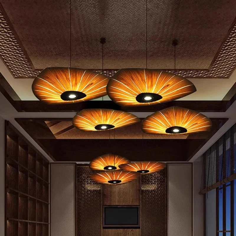 Японская ваби-саби люстра из древесной щепы ресторан выставочный зал украшение