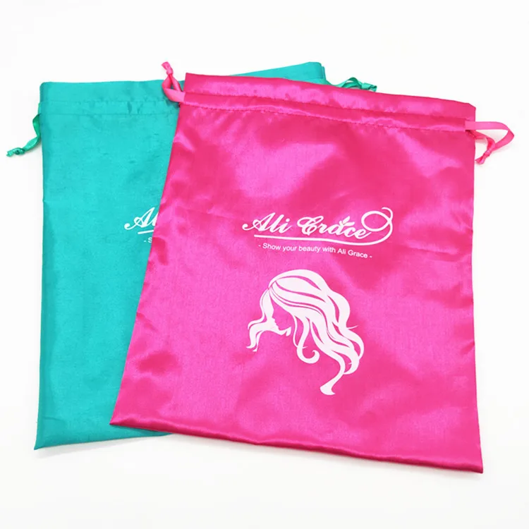 

Cusotm Logo Luxury Virgin Hair Bags Package Satin Extensions Bundle Wigs Drawstring Pouch Bundels Silk Storage Bag 50pics/lot