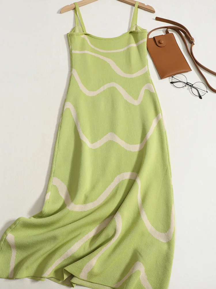 

Женское трикотажное платье в полоску, повседневное ТРАПЕЦИЕВИДНОЕ винтажное платье контрастных цветов, Элегантное Длинное платье в Корейском стиле, лето 2023