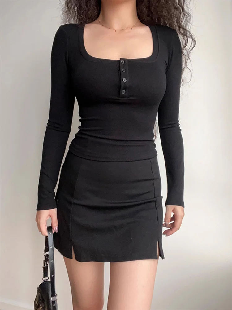 Женский топ на пуговицах с квадратным вырезом и длинным рукавом