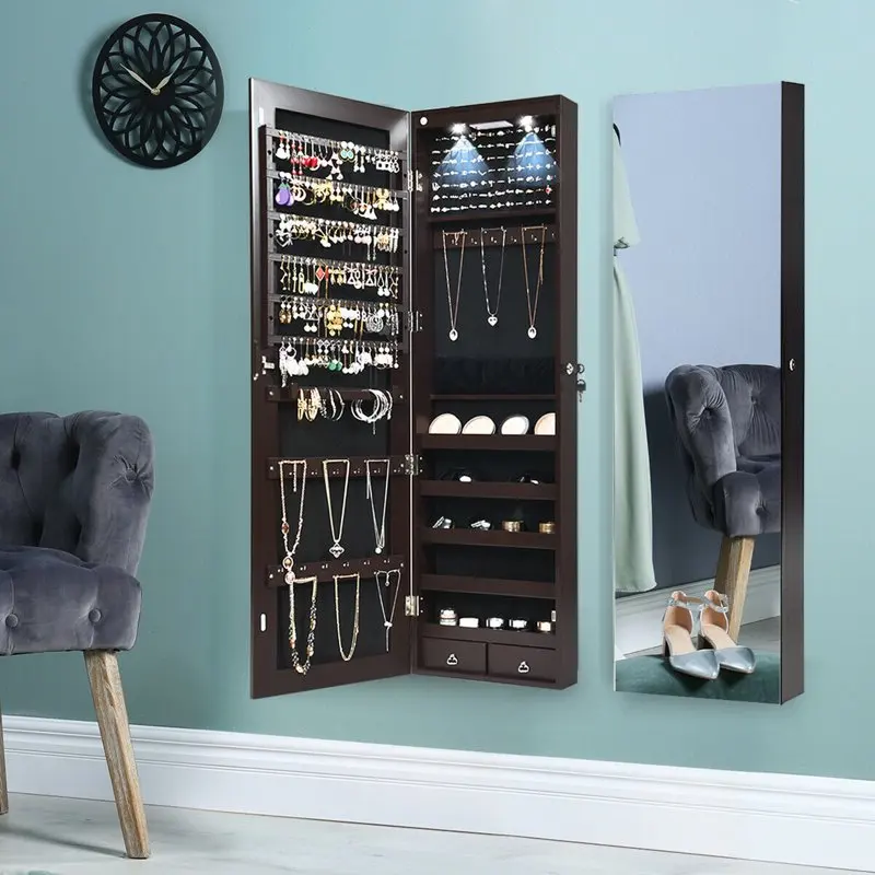 

Wall & Door Mounted Jewelry Cabinet Organizer With Drawer & Lights
