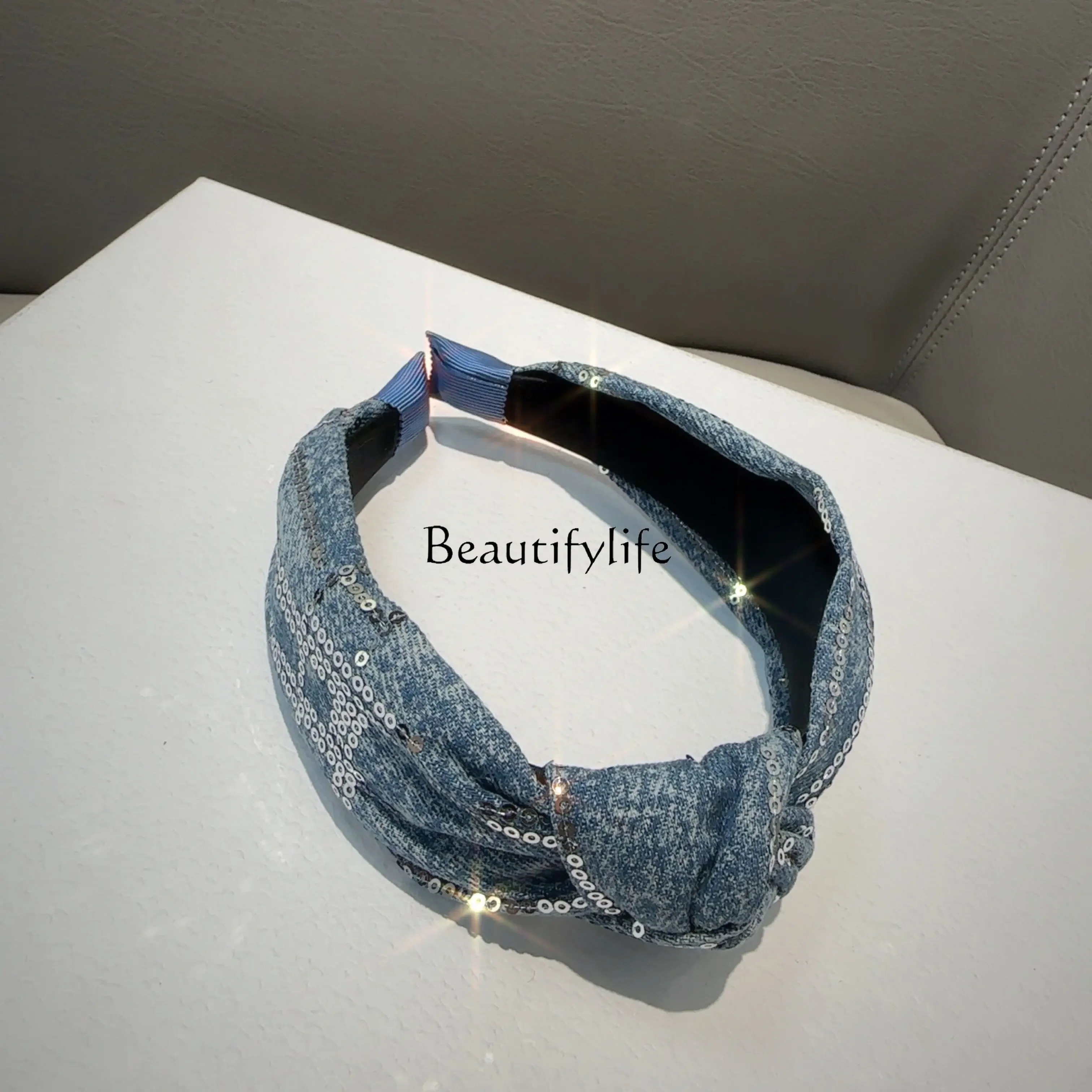 Джинсовая повязка на голову с блестками простые и универсальные аксессуары для