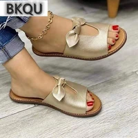 2022 summer new womens slippers cute bow flat casual sandals solid color beach sandals zapatillas mujer chaussure femme