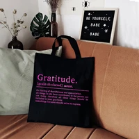 gratitude print totes reusable bag inspirational quotes prints large tote bag positive print letter shopping bags custom bag m