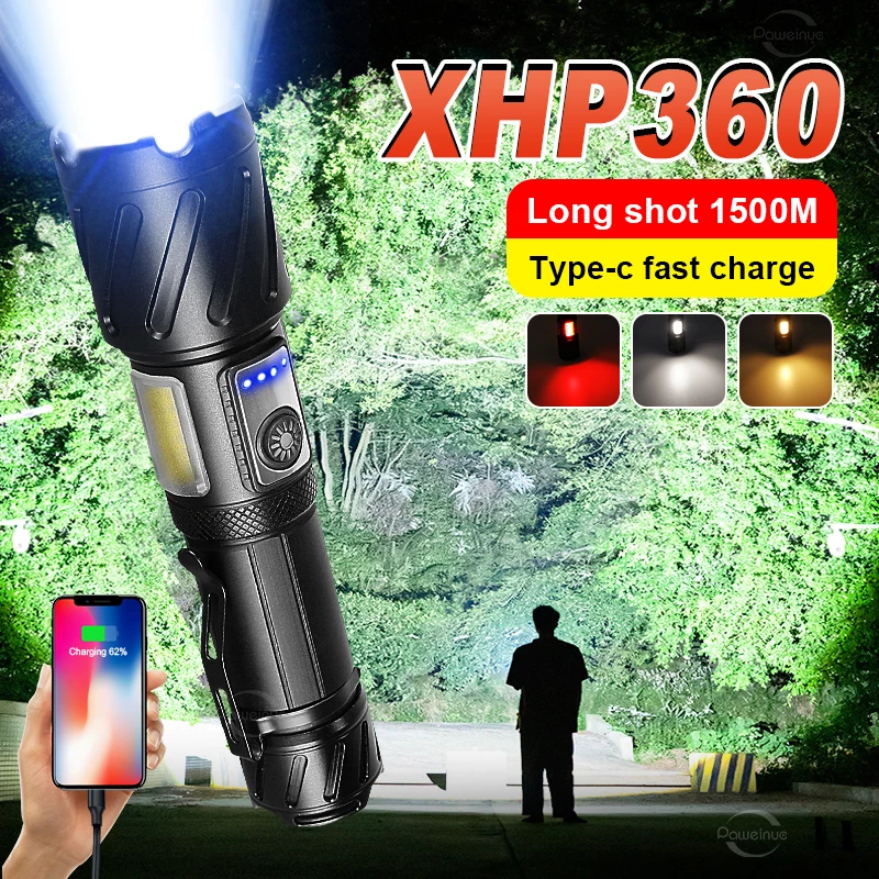 8000LM XHP360 Мощные светодиодные фонари 26650 XHP90 Мощный тактический фонарик
